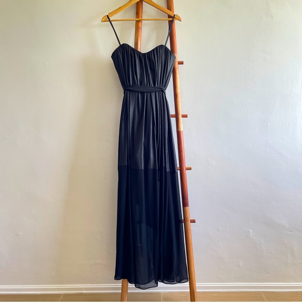 BCBG MaxAzria Black Strapless Maras Dress Draped Tied Waste Maxi Size 6